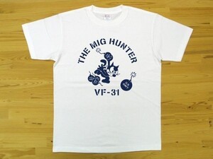 THE MIG HUNTER 白 5.6oz 半袖Tシャツ 紺 M ミリタリー トムキャット VFA-31 U.S. NAVY VF-31