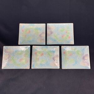 ★大阪堺市/引き取り可★七宝焼 5枚セット 約12cm×10cm 和食器 菓子皿 菓子器 茶器 角型 絵皿 コレクション 小皿★