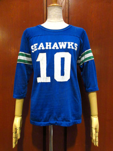 ビンテージ70’s●Sears SEAHAWKSフットボールTシャツ青size L●220907k1-m-ostsh 1970sメンズNFL古着七分袖メンズUSA