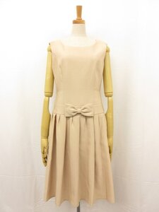 極美品【ルネ Rene】5246070 ウエストリボン装飾 凹凸生地 ノースリーブフレアワンピース(レディース) size36 ベージュ系 □17LO3360□