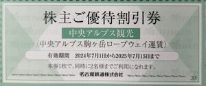 ★中央アルプス駒ヶ岳ロープウェイ 株主優待割引券★