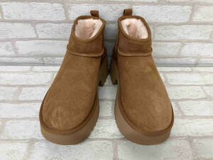 美品 ☆ UGG CLASSIC ULTRA MINI NEW HEIGHTS 1158311 アグ ムートン ショートブーツ ヒール レディース ブラウン キャメル US7 24cm