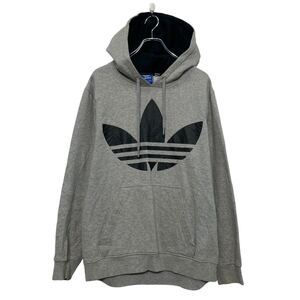 adidas ロゴスウェット パーカー アディダス L グレー プルオーバー バッグプリント プリント古着卸 アメリカ仕入 a610-7686