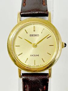 SEIKO セイコー EXCELINE 腕時計 エクセリーヌ クオーツ ゴールド文字盤 18KT 3F30-OA30 稼働品