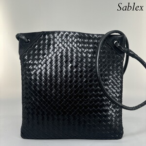 1円【新品同様】BOTTEGA VENETA ボッテガヴェネタ イントレチャート クロスボディバッグ ショルダーバッグ ブラック カーフレザー