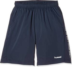 【KCM】Z-hummel-106-140★展示品★【hummel】ジュニア ウーブンハーフパンツ　サッカーウェア　HJP2065　ネイビー×A.ブルー　サイズ 140