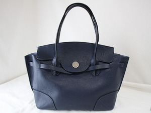 1円　美品　MAURO GOVERNA マウロゴヴェルナ　★　トートバッグ　肩掛け可　ミディアム　★　ネイビー　レザー　イタリア製　YA33