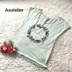 Anatelier アナトリエ ミントグリーン系 花柄プリントТシャツ M