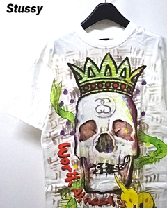 M(N°2)未使用【Stussy CUSTOMADE Tee White SKULL ステューシー カスタメイド Tシャツ スカル ドクロ ホワイト レア】