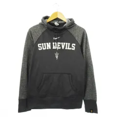 ナイキ NIKE プルパーカー スウェット トレーナー プルオーバー 長袖 フィンガーホール プリント SUN DEVILS ロゴ 配色 切替 スポーツ アメフト M グレー /CK4 ■GY18