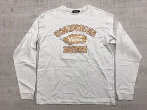 VANS バンズ ヴァンズ ストリート スケート ロゴ かすれプリント ビンテージ加工 ロンT 長袖Tシャツ カットソー メンズ 綿100% L 白