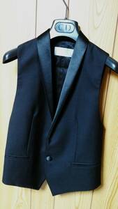 国内正規 美 Dior Hommeディオールオム スモーキングショールジレ黒 ブラック光沢ラペルベスト 最小38 XXS ジャケット以上の存在感★メンズ