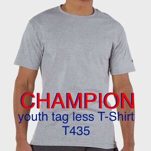 champion youth tag less T-Shirt T435 チャンピオン Tシャツ ユース XL steel 杢グレー 半袖Tシャツ 