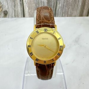 A2411-5-6 １円スタート 不動品ジャンク クオーツ GUCCI　グッチ　3000.2.Lレディース腕時計ゴールドアンティーク 白文字盤2針