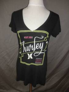 USA購入 サーフ系《Hurley》綺麗なLOGOプリントVネックT US L BK