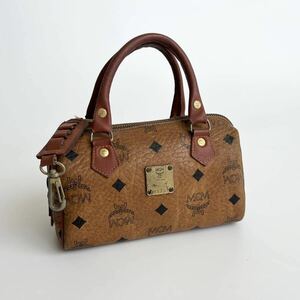 1円〜 MCM エムシーエム ヴィセトス柄 ミニボストンショルダーバック ハンドバッグ レザー イタリア製 ブラウン 9874V A686