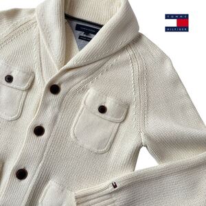 トミーヒルフィガー TOMMY HILFIGER ニットジャケット L ホワイト ローゲージ プレミアムコットン ジャケット