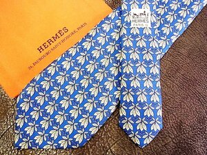 ★並品★4R01925【HERMES】エルメス「葉っぱ 植物 柄」ネクタイ