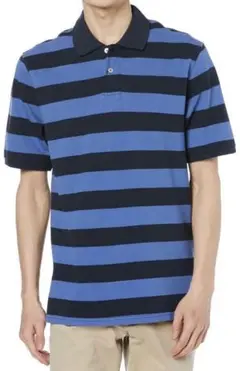 メンズボーダーポロシャツ Mサイズ(日本Lサイズ相当)ブルー