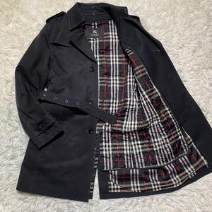 バーバリーブラックレーベル【Lサイズ】BURBERRY BLACK LABEL トレンチコート キルティング ライナー ノバチェック ベルト ブラック 中綿