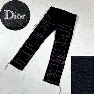 【極美品】DIOR HOMME ディオールオム　16AW CDロゴ　刺繍加工ブラックデニムパンツ