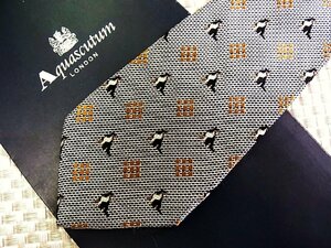 ♪30298C♪良品【刺繍 犬 コリー 動物 四角 柄】アクアスキュータム【Aquascutum】ネクタイ