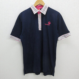 Z■パラディーゾ/PARADISO 鹿の子 半袖ゴルフシャツ/ポロ■紺【メンズL】MENS/GOLF36【中古】■