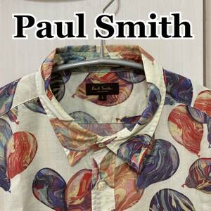 ポールスミス　PaulSmith 総柄シャツ　風船　バルーン　マーブル　ホワイト　半袖シャツ　Lサイズ