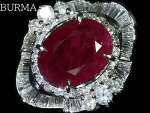 ZR13682T【1円～】新品【RK宝石】≪RUBY≫ ビルマ産 天然ルビー 特大4.08ct!! 極上ダイヤモンド 総計1.75ct!! Pt900 超高級リング ダイヤ