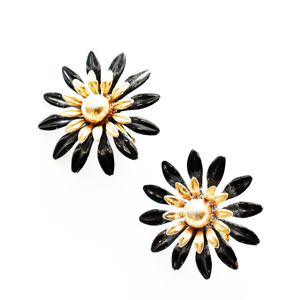 Vintage　SARAH COVENTRY　1960’s black×gold flowermotif earrings