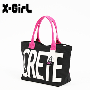 350-61◆X-girl/エックスガール CRETE MN ロゴトートバッグ ブラック×ピンク 未使用 Xガール 