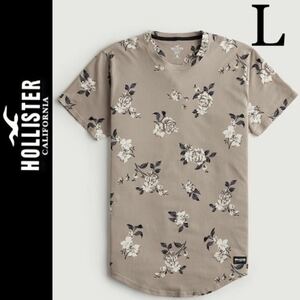 新品タグ付き☆HOLLISTER フローラルTシャツ ベージュ L 花柄 フラワー ロング丈 ホリスター