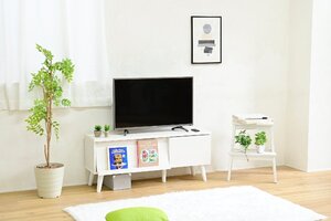 フラップ扉テレビ台 ホワイト色 幅105cm 40型テレビ対応