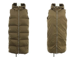 セオリー Theory FEATHER POLY M PUFFER VEST ロング ダウンベスト リバーシブル アウター フード S 茶色 ブラウン /ES レディース