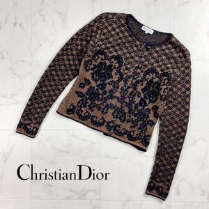 美品 Christian Dior クリスチャンディオール ラメ加ビーズ刺繍カーディガン ゴールド レディース サイズM*XC41