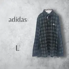 adidas アディダス　【L】　長袖ポロシャツ　総柄　グレー　メンズ　トップス