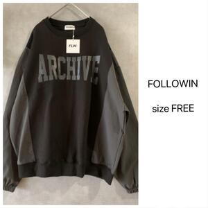 新品☆FOLLOWIN ユニセックススウェット 黒ロゴ 裏起毛 オーバーサイズ