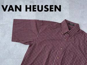 ☆送料無料☆ VAN HEUSEN ヴァンヒューゼン USA直輸入 古着 半袖 チェック ボタンダウン シャツ メンズ S レッド トップス 中古 即決