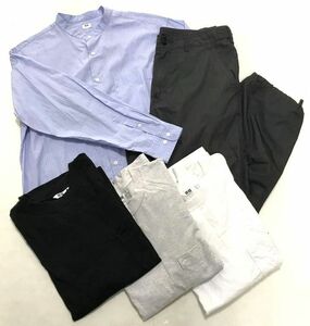 1円～【5点セット】UNIQLO U ユニクロ ユニクロユー スタンドカラーシャツ L/パラシュートパンツ 82/クルーネックT ロンTシャツ 黒灰白 L