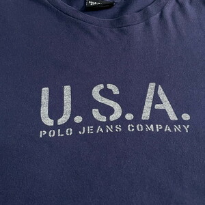 ビッグサイズ 90年代 USA製 Polo Jeans co. Ralph Lauren ラルフローレン ポロジーンズ ステンシル風 ロゴプリント Tシャツ メンズ2XL