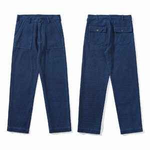 レトロ 藍染 刺し子 パンツ Fatigue Pants OG107 リメイク カーゴパンツ 軍事風 天然インディゴ 15oz 綿100% 厚手 濃紺 男前 2XL