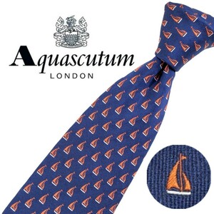 293/ 美品 Aquascutum アクアスキュータム 中古 USED ヨット柄 ネクタイ