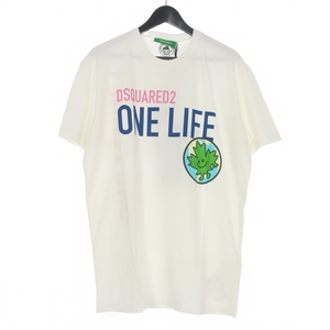 未使用品 ディースクエアード DSQUARED2 22SS ONE LIFE ONE PLANET ロゴプリントＴシャツ カットソー 半袖 L ホワイト 白 S78GD0056 国内正