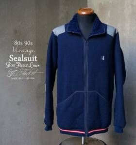 80s 90s ヴィンテージ 英国製 Sealsuit 紺 ネイビー 裏ボア フリース ライナー ジップ ジャケット XL 