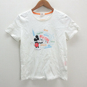 s■ビームス/BEAMS×Disney ミッキー柄 半袖Tシャツ【M程度】白/LADIES/97【中古】