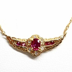 ソーティング付き!!《K18 天然ダイヤモンド/天然ルビーネックレス》J 約2.5g 約41cm 0.03ct diamond jewelry necklace ジュエリー EB3/EB3