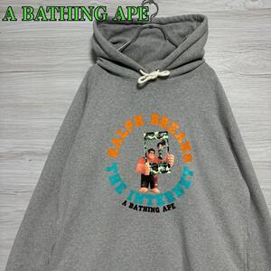 【希少デザイン】A BATHING APE　アベイシングエイプ　Disney ディズニー　コラボパーカー　2XLサイズ　ビッグロゴ　センターロゴ　レア