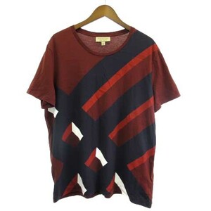 バーバリー ロンドン BURBERRY LONDON Ｔシャツ カットソー 半袖 プリント ボルドー XL メンズ