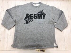 FESMY レディース 裏起毛 ヒョウ柄ロゴプリント サイドスリット スウェットトレーナー 身長154-162 杢グレー