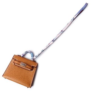 （新品・未使用品）エルメス HERMES マイクロ ケリー ツイリー バッグ チャーム ピッグスキン レザー シルク ゴールド Y刻印 箱付